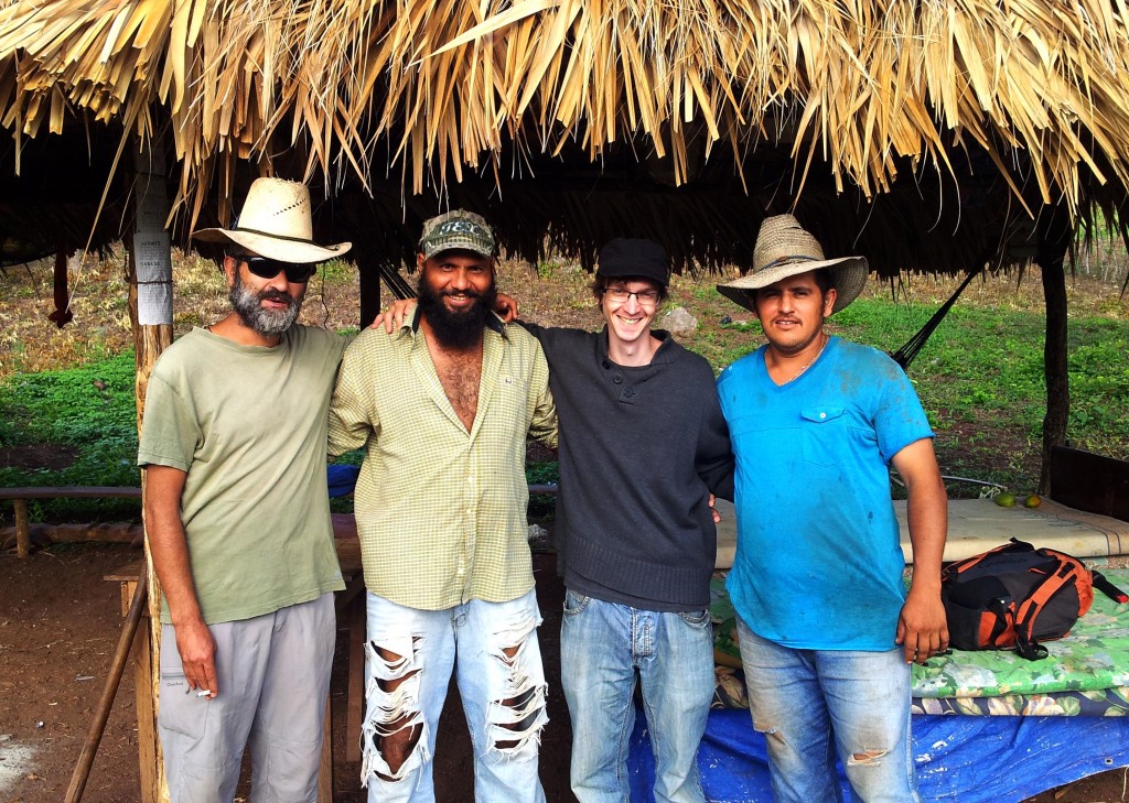 ENCA member James at San Juan: from left to right: Luis Diaz Terán (Spanish volunteer at COPINH), Abener Jimenez, James Watson and Melvin Jimenez