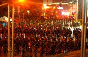 This blurry image best captures the mass of police and military lined up beyond the hunger strikers - the tension was palpable