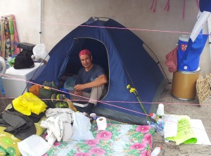 Hunger striker German Ayala in the camp