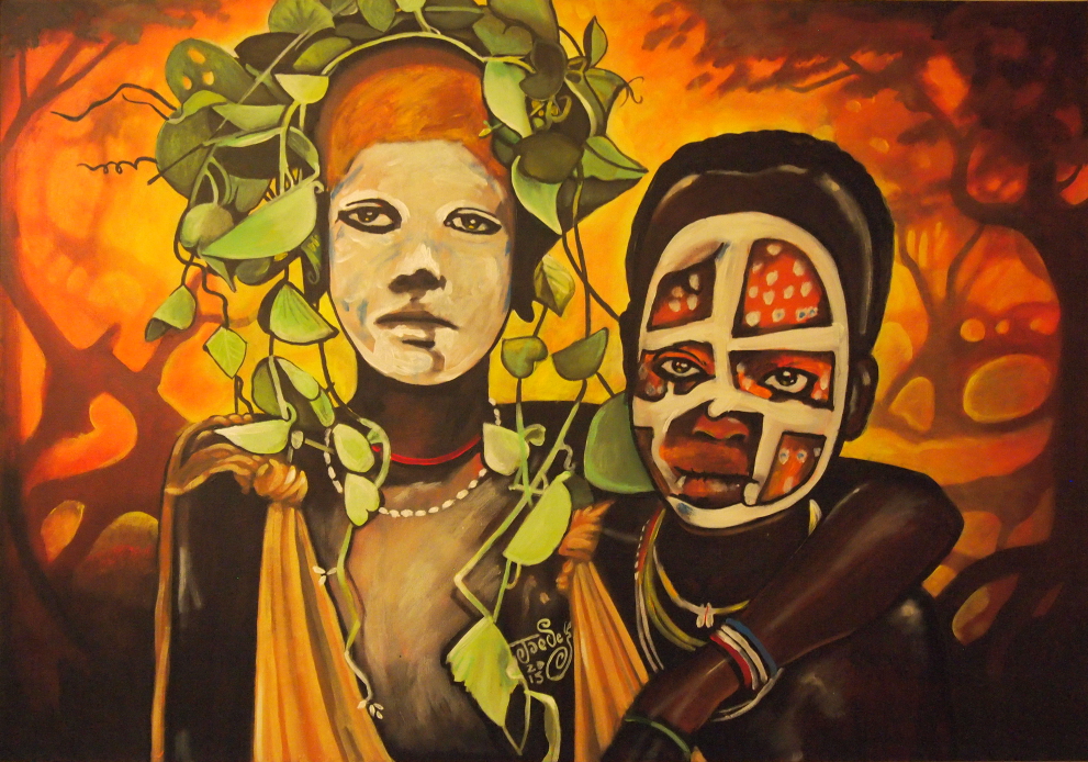 Raices Ancestrales, en las Sonrisas Infantiles (Ancestral Races, in the Children's smiles), 100x70cm acrylic on canvas